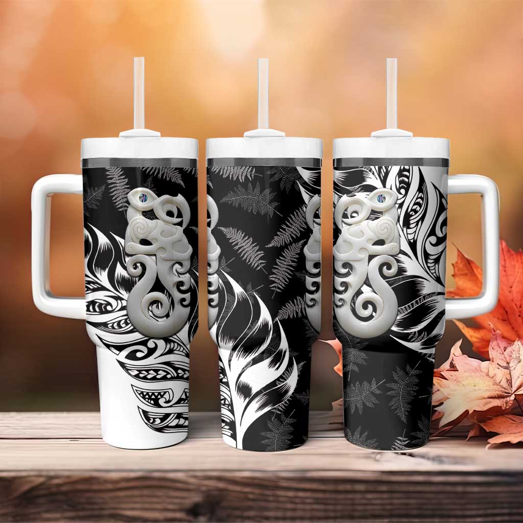 Aotearoa Manaia NZ Maori Silver Fern Custom Stanley Quencher 40oz Stainless Steel Tumbler With Handle