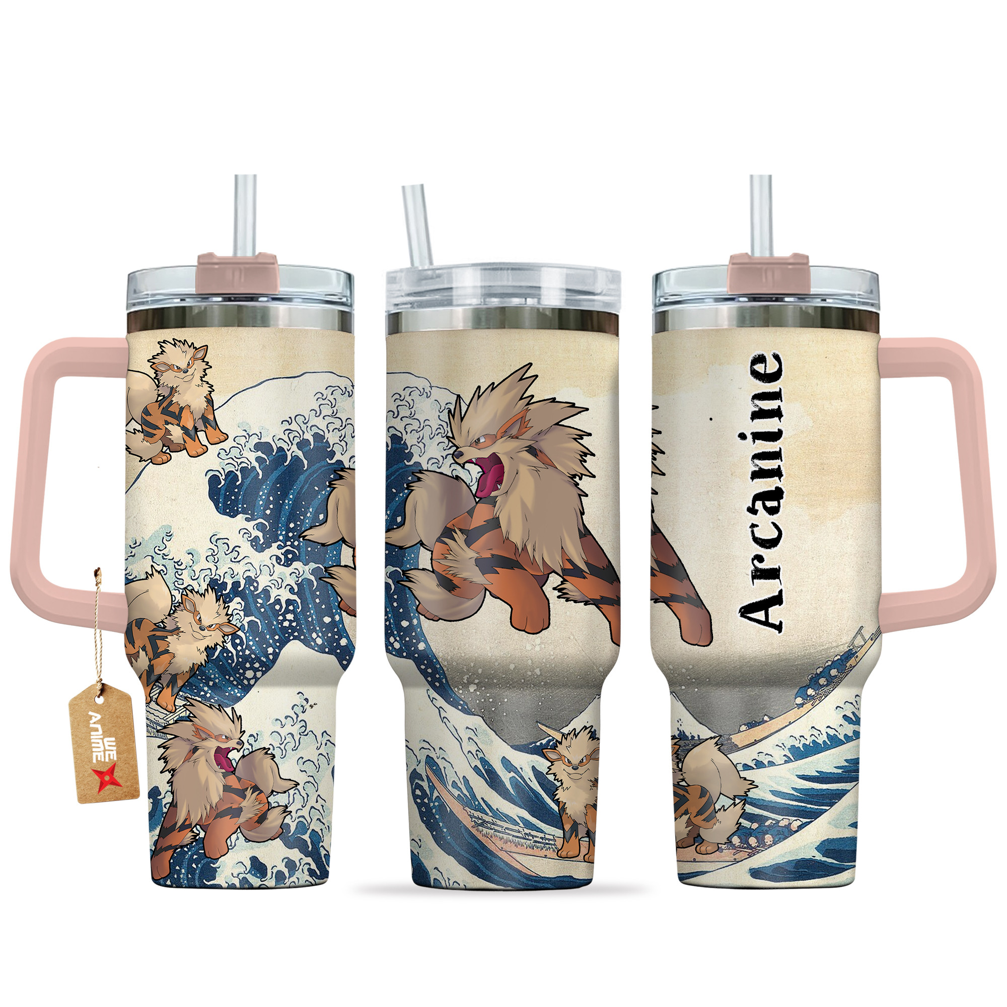 Arcanine Pokemon Anime Custom Stanley Quencher 40oz Stainless Steel Tumbler With Handle