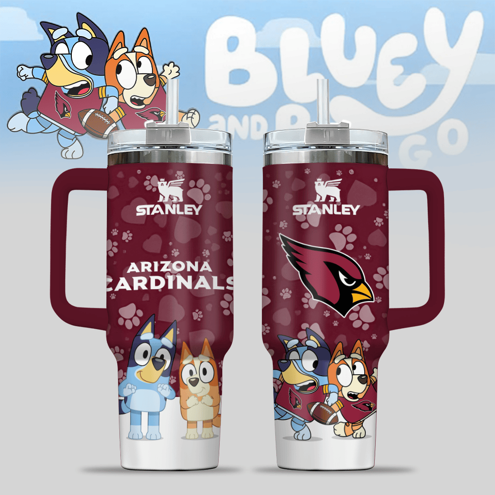 Arizona Cardinals NFL x Bluey Custom Stanley Quencher 40oz Stainless Steel Tumbler With Handle
