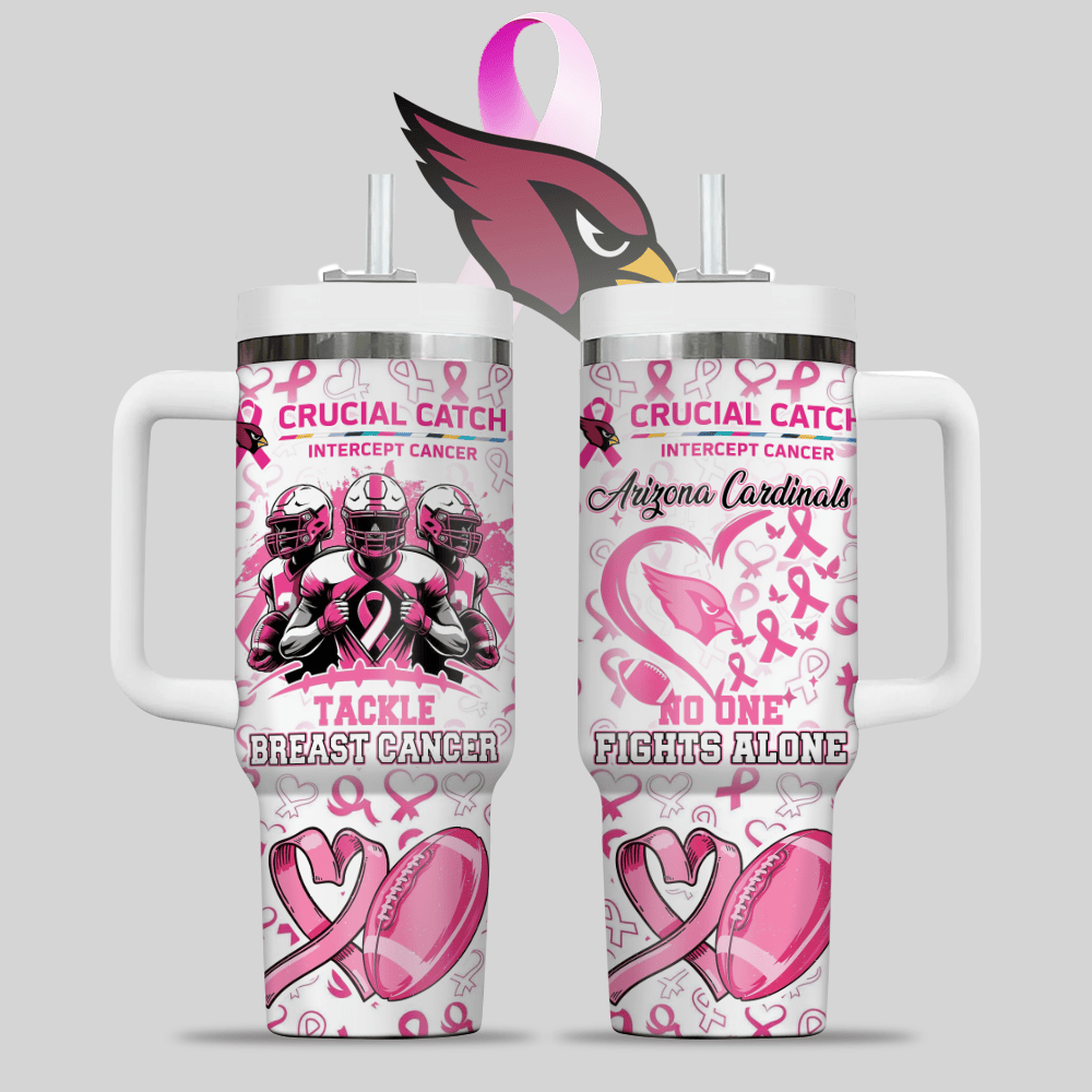 Arizona Cardinals NFL x Breast Cancer Awareness Custom Stanley Quencher 40oz Stainless Steel Tumbler With Handle