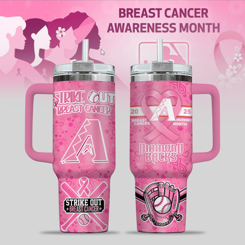 Arizona Diamondbacks MLB x Breast Cancer Awareness Custom Stanley Quencher 40oz Stainless Steel Tumbler With Handle