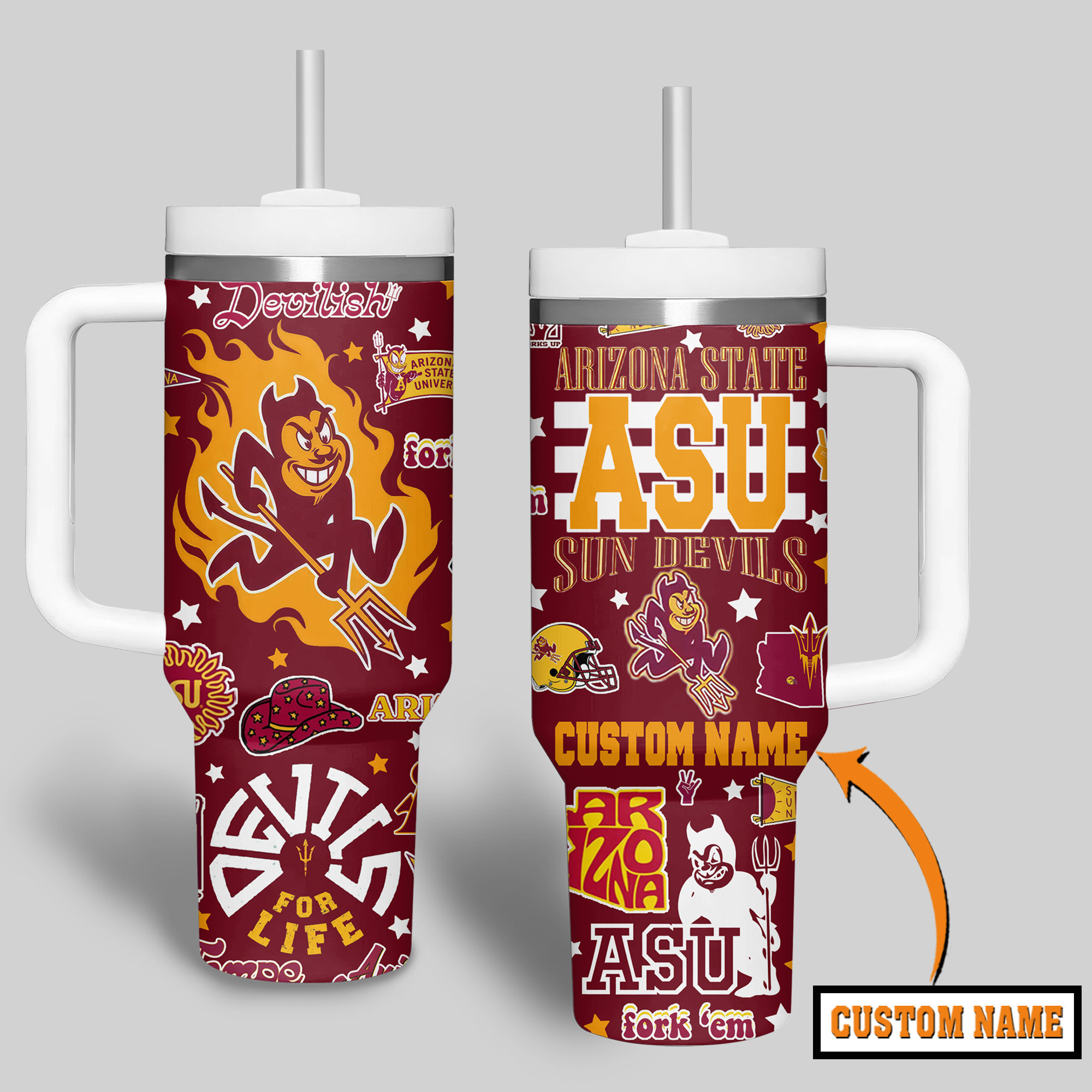 Arizona State Sun Devils NCAA Custom Stanley Quencher 40oz Stainless Steel Tumbler With Handle