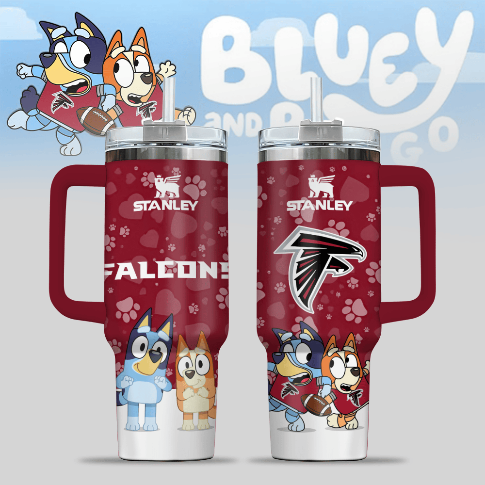 Atlanta Falcons NFL x Bluey Custom Stanley Quencher 40oz Stainless Steel Tumbler With Handle