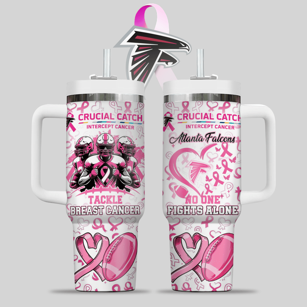 Atlanta Falcons NFL x Breast Cancer Awareness Custom Stanley Quencher 40oz Stainless Steel Tumbler With Handle