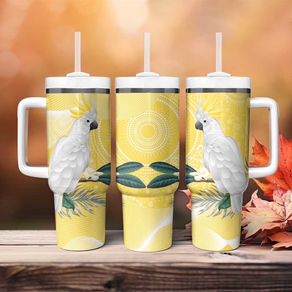 Australia Cacatua Galerita Sulphur-Crested Cockatoo - Aboriginal Art Custom Stanley Quencher 40oz Stainless Steel Tumbler With Handle