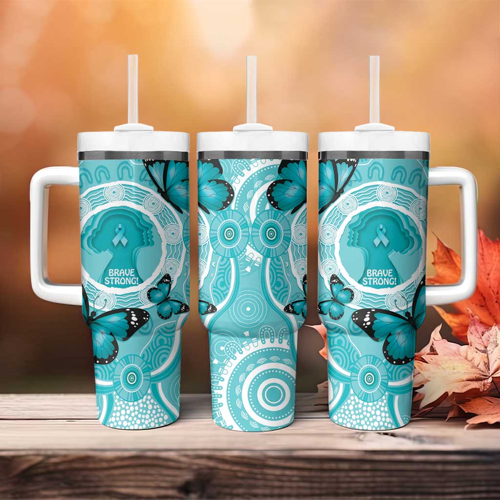 Australia Cervical Cancer Awareness Month Brave Strong Butterfly Aboriginal Art Custom Stanley Quencher 40oz Stainless Steel Tumbler With Handle