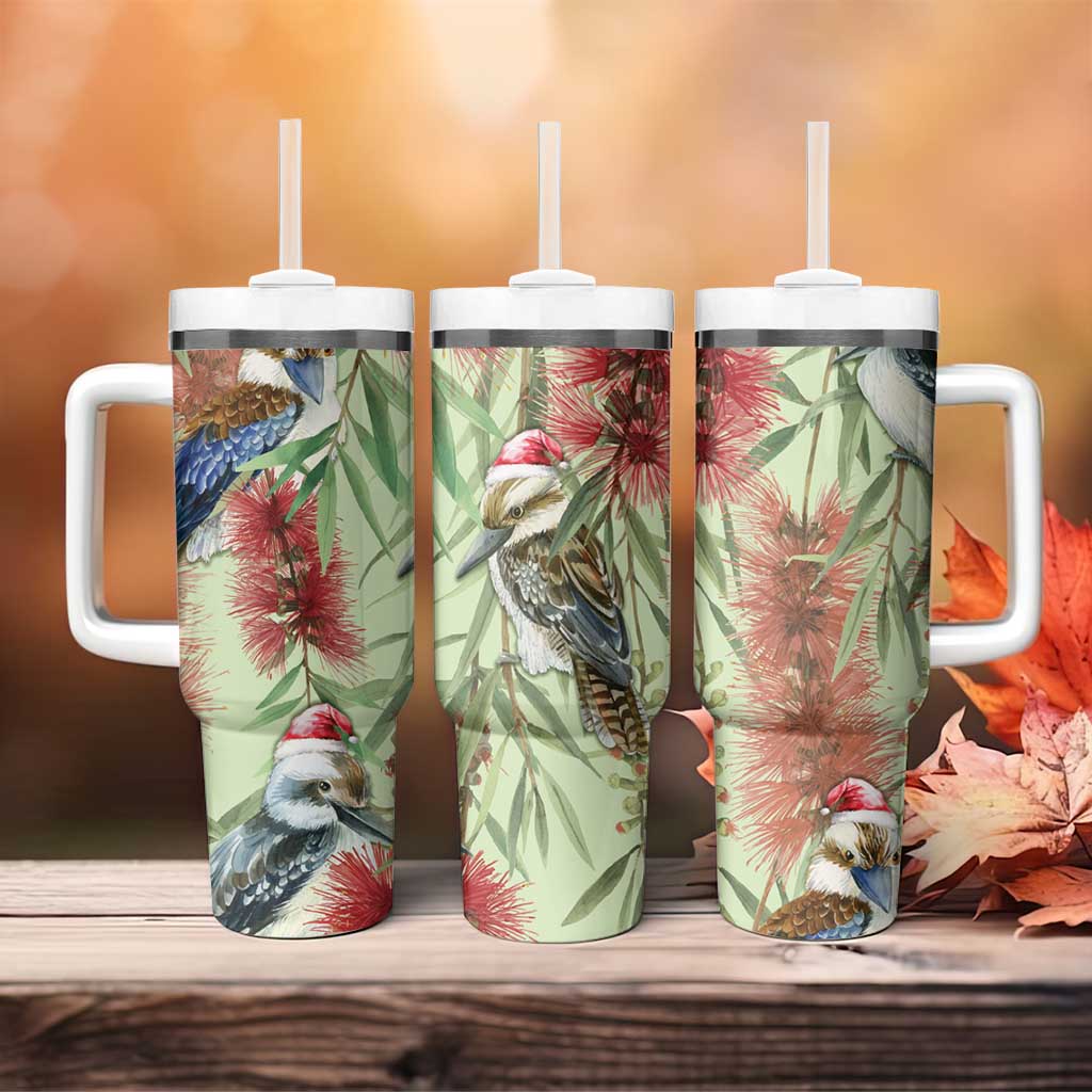 Australia Christmas Kookaburra Santa on Callistemon - Pastel Custom Stanley Quencher 40oz Stainless Steel Tumbler With Handle