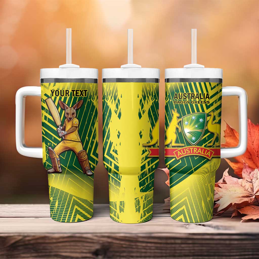 Australia Cricket Aussie Baggy Greens - Kangaroo Mascot Style Custom Stanley Quencher 40oz Stainless Steel Tumbler With Handle