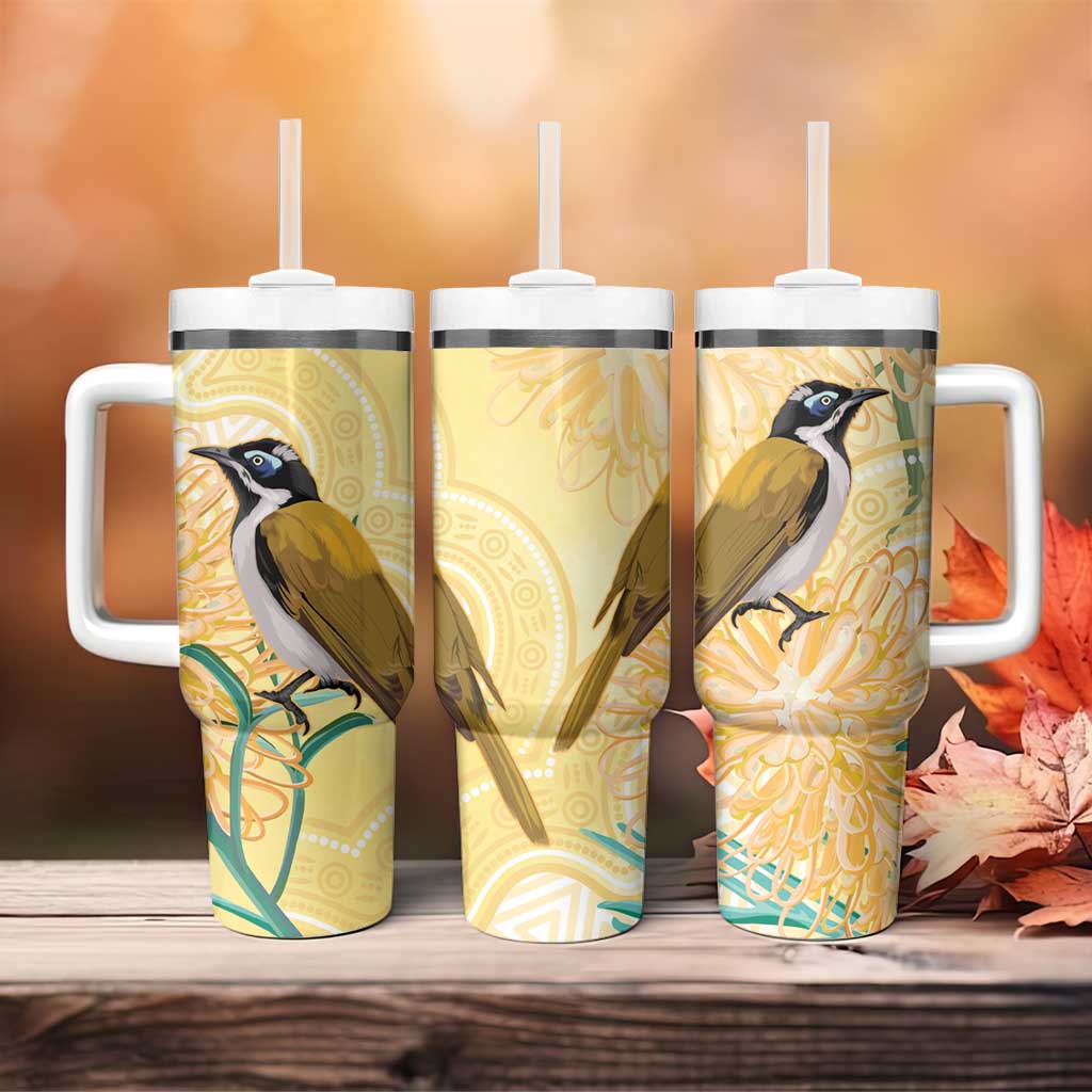 Australia Grevillea And Honeyeaters Aboriginal Art - Watercolor Style Custom Stanley Quencher 40oz Stainless Steel Tumbler With Handle