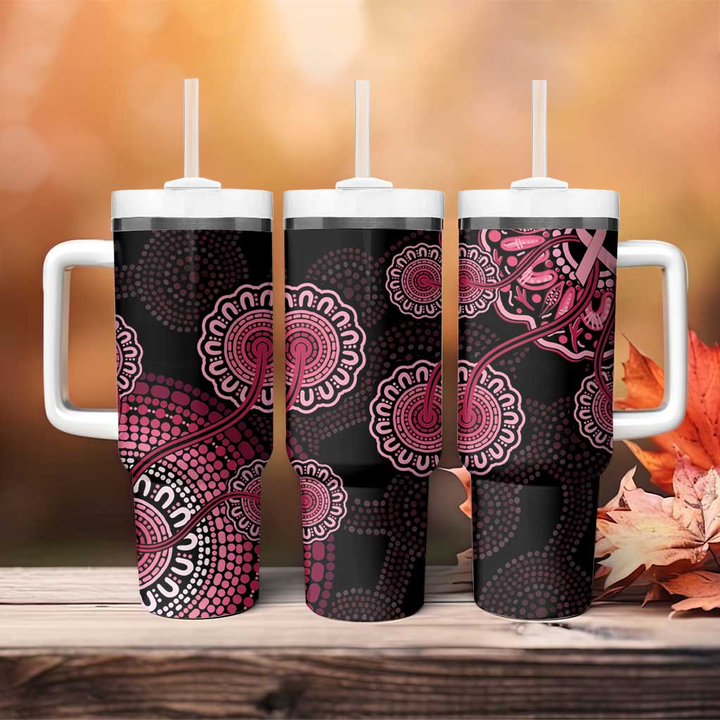 Australia Indigenous Breast Cancer Ribbon Aboriginal Art - Black Custom Stanley Quencher 40oz Stainless Steel Tumbler With Handle