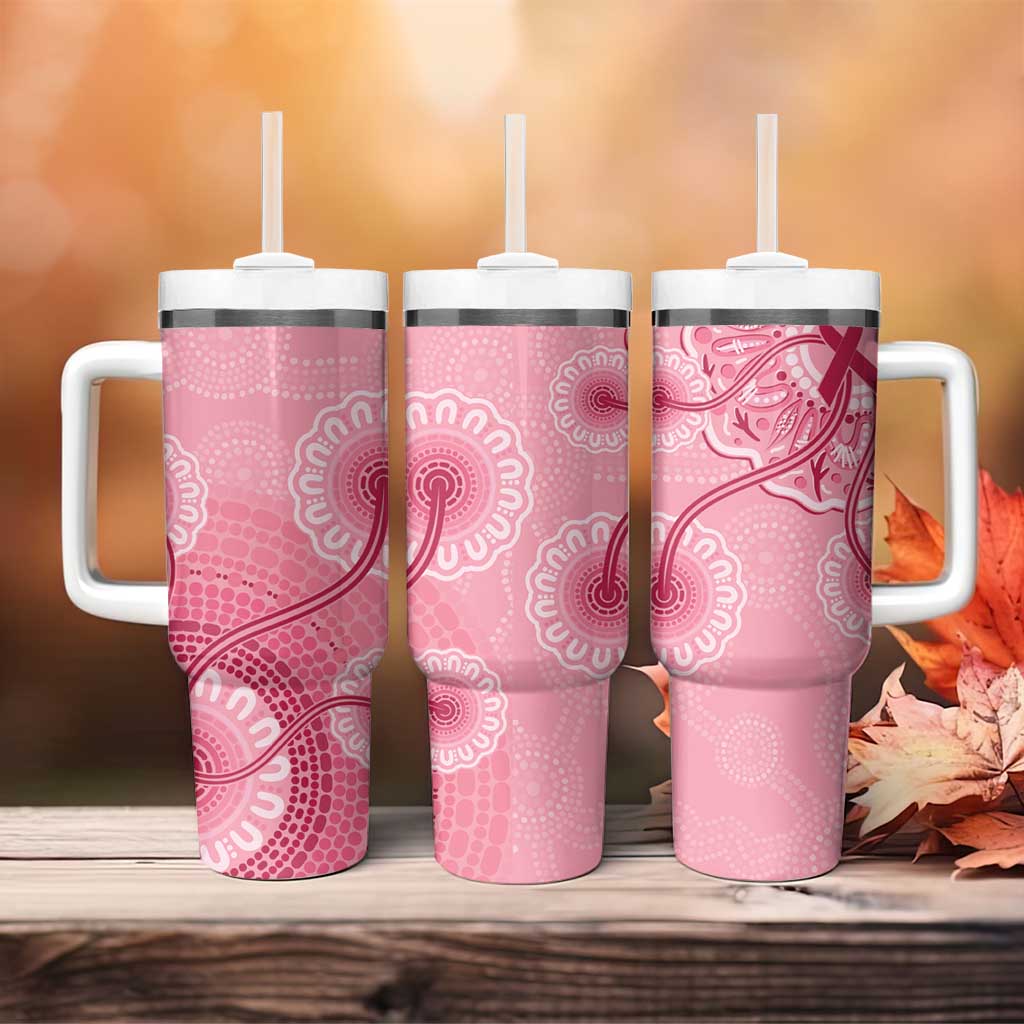 Australia Indigenous Breast Cancer Ribbon Aboriginal Art - Pink Custom Stanley Quencher 40oz Stainless Steel Tumbler With Handle