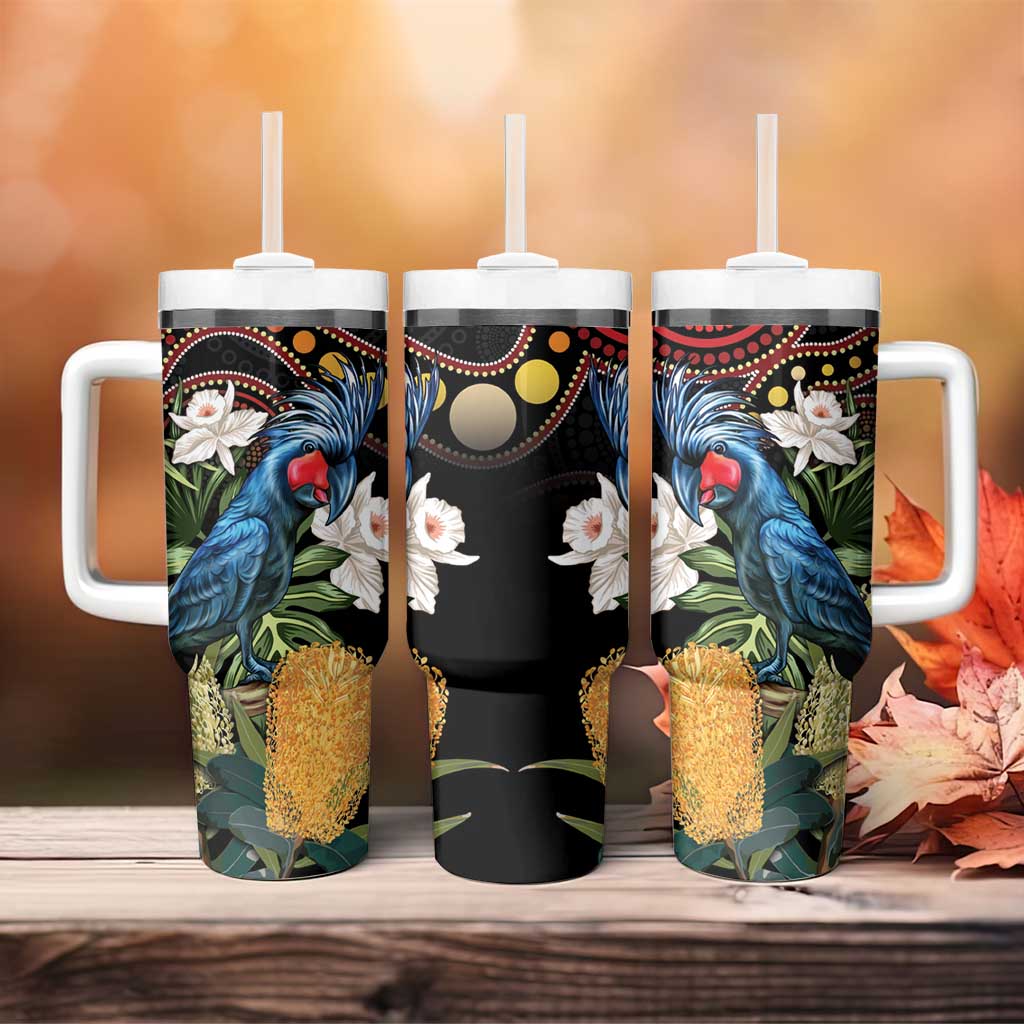 Australia Palm Cockatoo Aussie Banksia - Aboriginal Pattern Custom Stanley Quencher 40oz Stainless Steel Tumbler With Handle