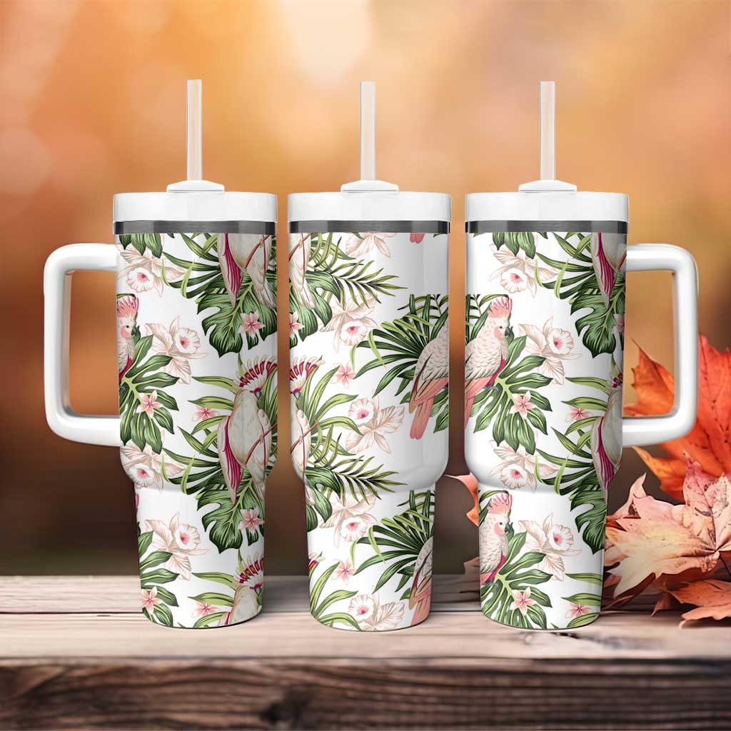 Australia Pink Cockatoo Aussie Orchids - Seamless Pattern Custom Stanley Quencher 40oz Stainless Steel Tumbler With Handle