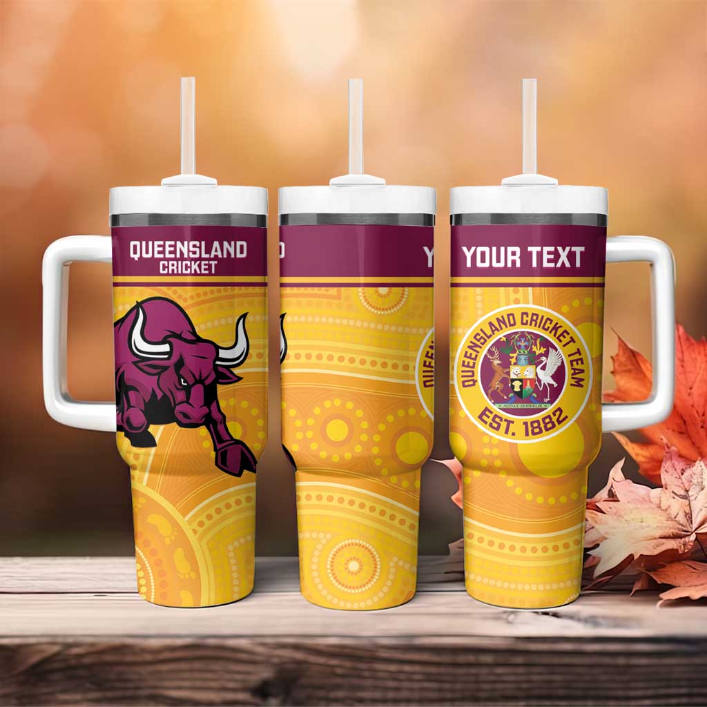 Australia Queensland Cricket Go Bulls - Aboriginal Art Custom Stanley Quencher 40oz Stainless Steel Tumbler With Handle
