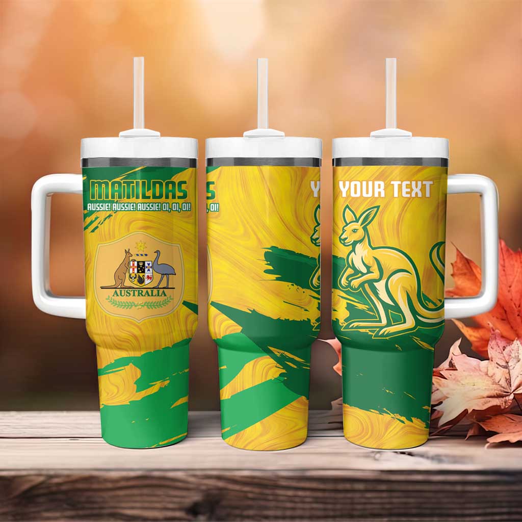 Australia Soccer 2025 Go Matildas Marble Grunge Style Custom Stanley Quencher 40oz Stainless Steel Tumbler With Handle