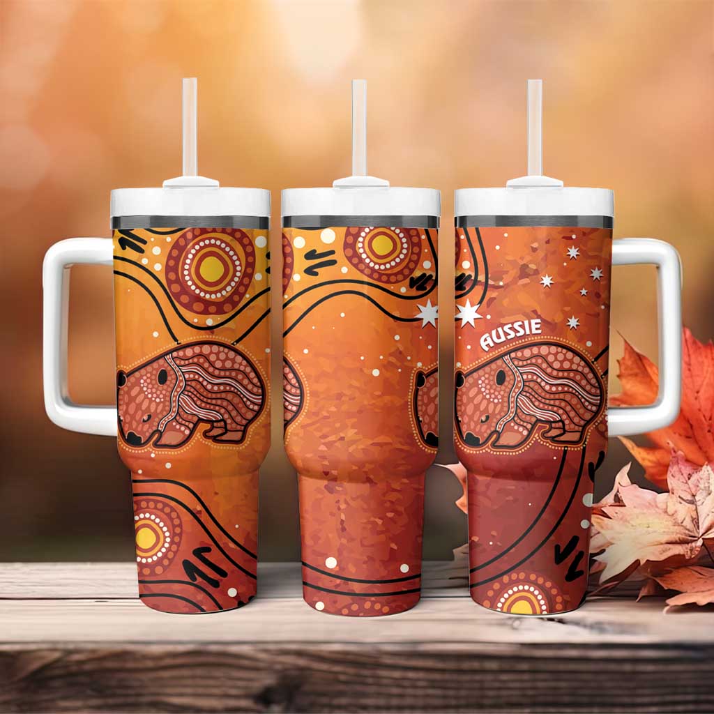 Australia Wombat Indigenous Art Custom Stanley Quencher 40oz Stainless Steel Tumbler With Handle
