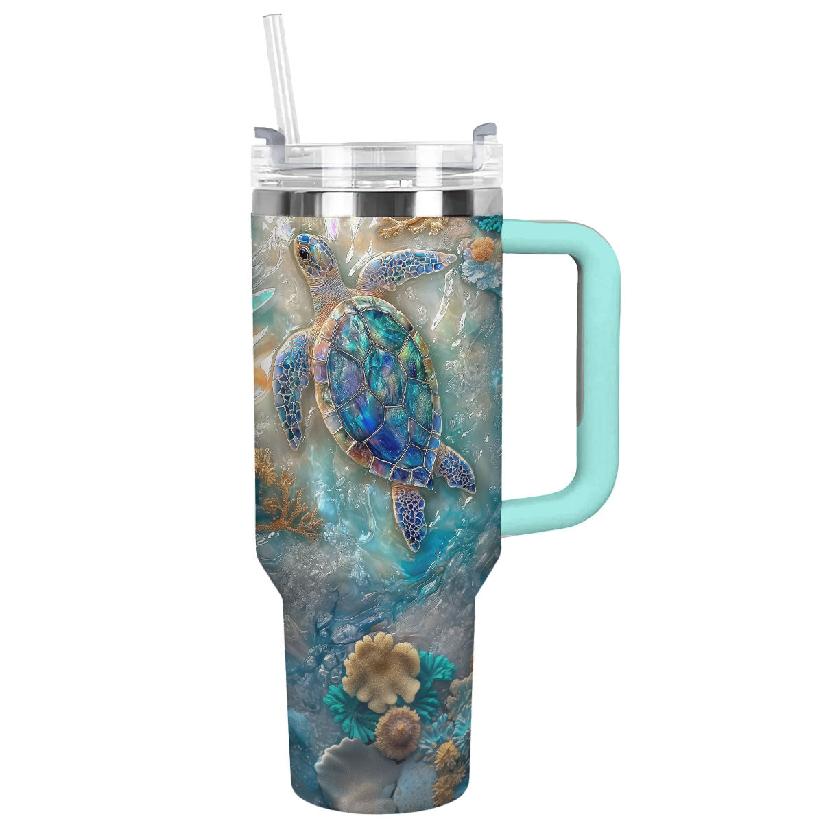 Azure Haven Sea Turtle Custom Stanley Quencher 40oz Stainless Steel Tumbler With Handle