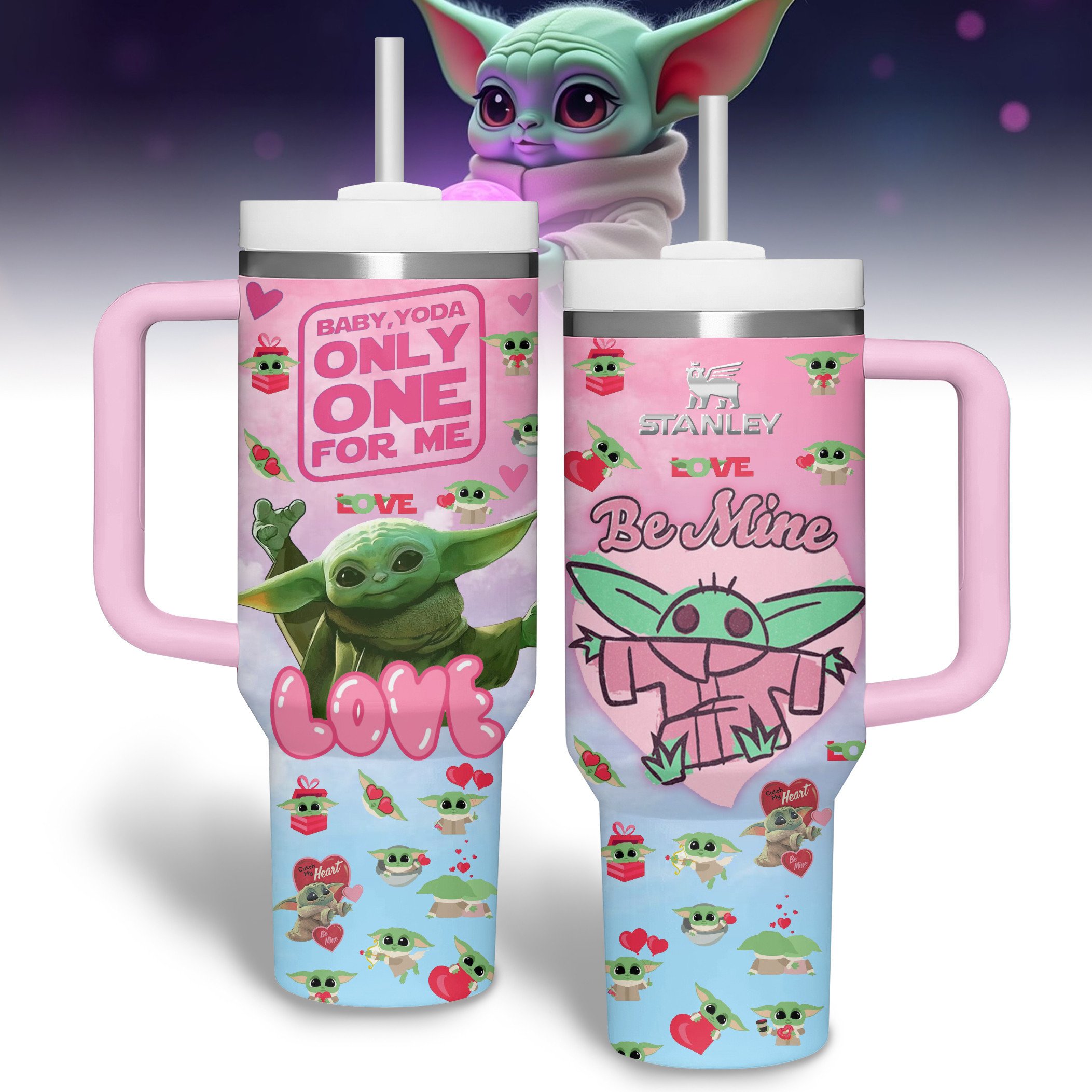 Baby Yoda Star Wars Movies Custom Stanley Quencher 40oz Stainless Steel Tumbler With Handle