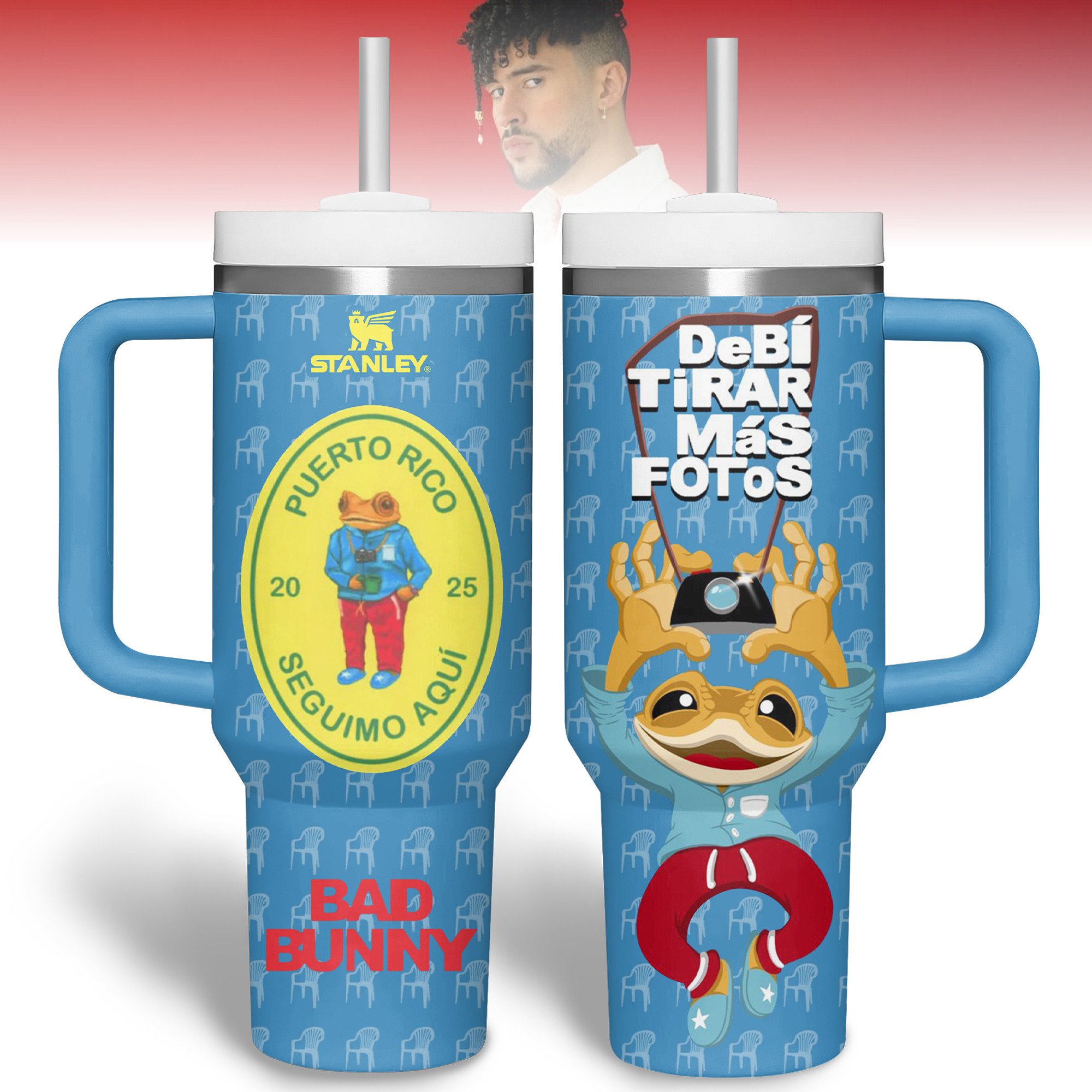 Bad Bunny Music Custom Stanley Quencher 40oz Stainless Steel Tumbler With Handle
