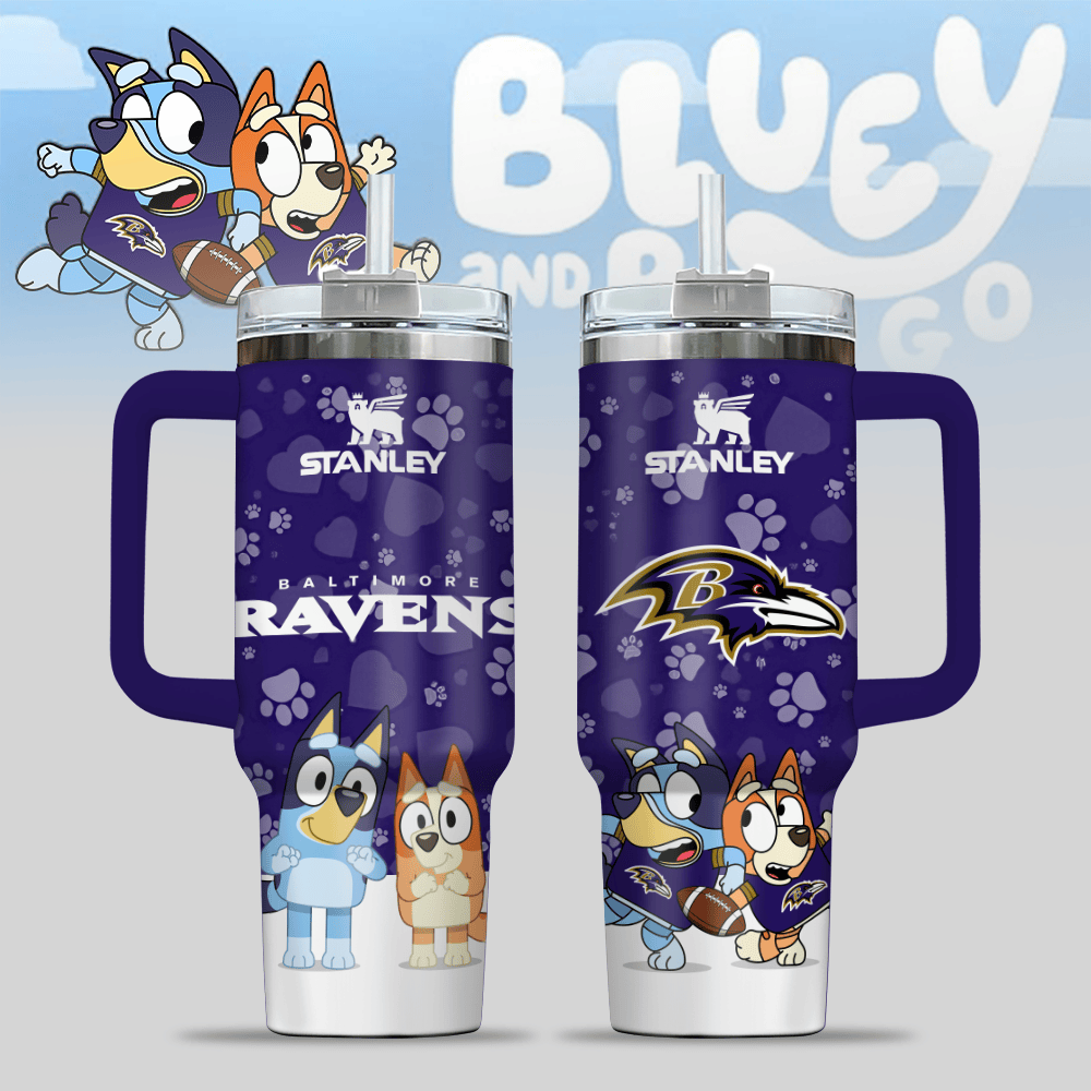 Baltimore Ravens NFL x Bluey Custom Stanley Quencher 40oz Stainless Steel Tumbler With Handle