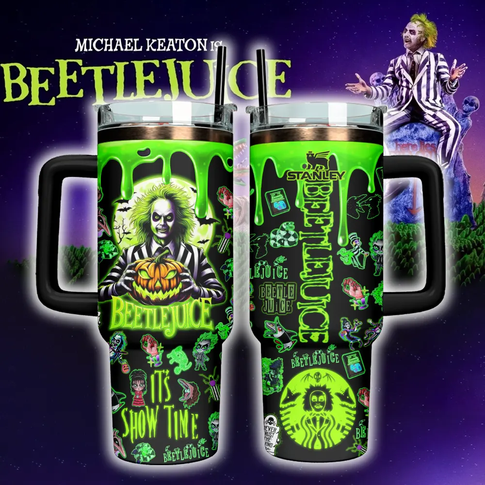 Beetlejuice x Halloween Custom Stanley Quencher 40oz Stainless Steel Tumbler With Handle