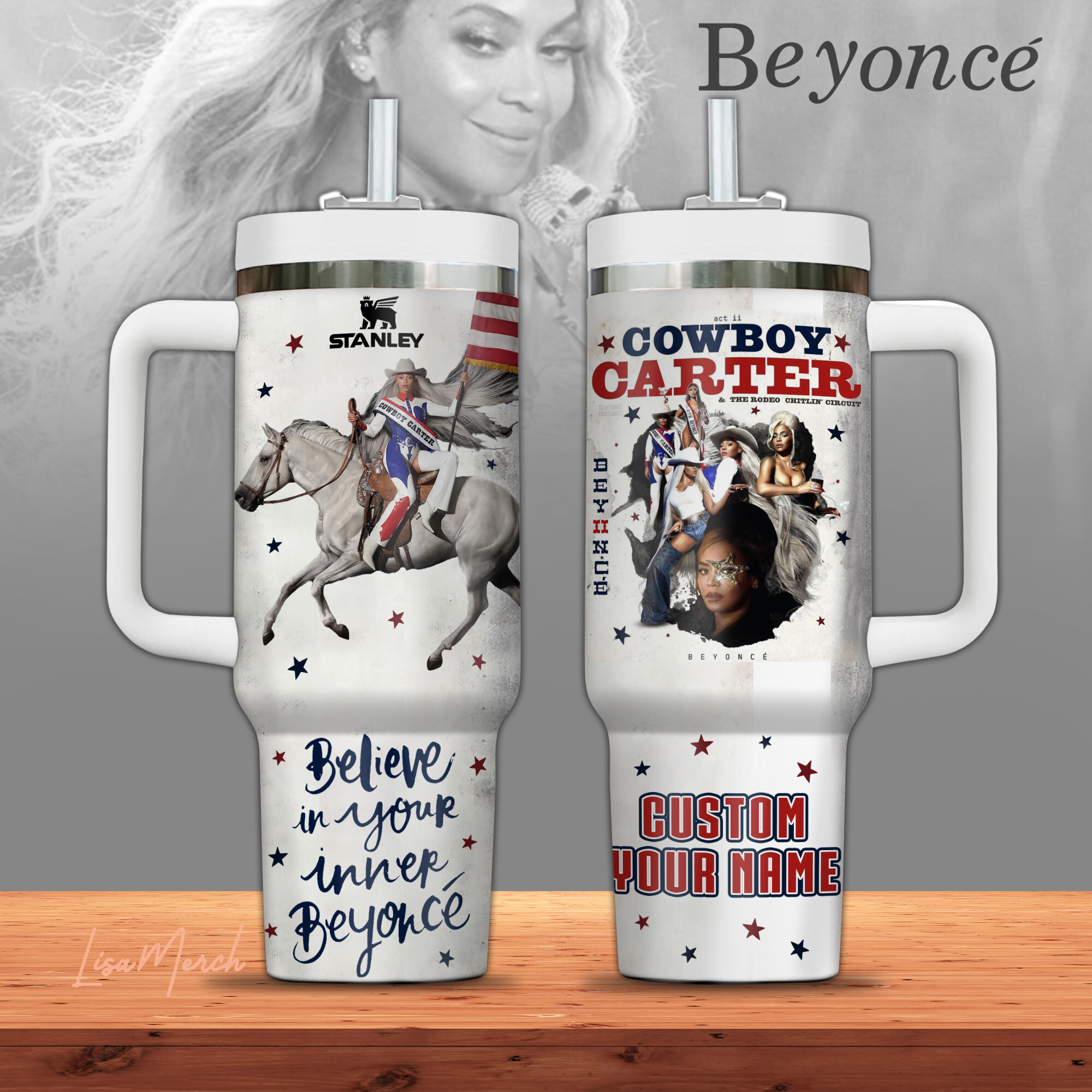 Beyoncé Music Custom Stanley Quencher 40oz Stainless Steel Tumbler With Handle