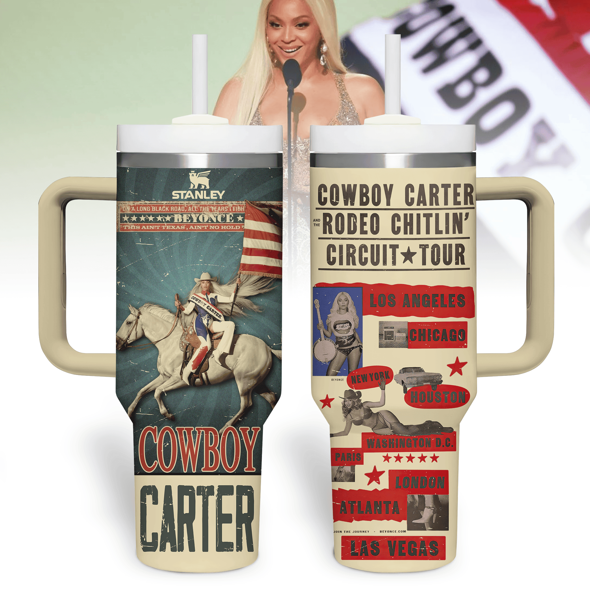Beyonce Music Custom Stanley Quencher 40oz Stainless Steel Tumbler With Handle