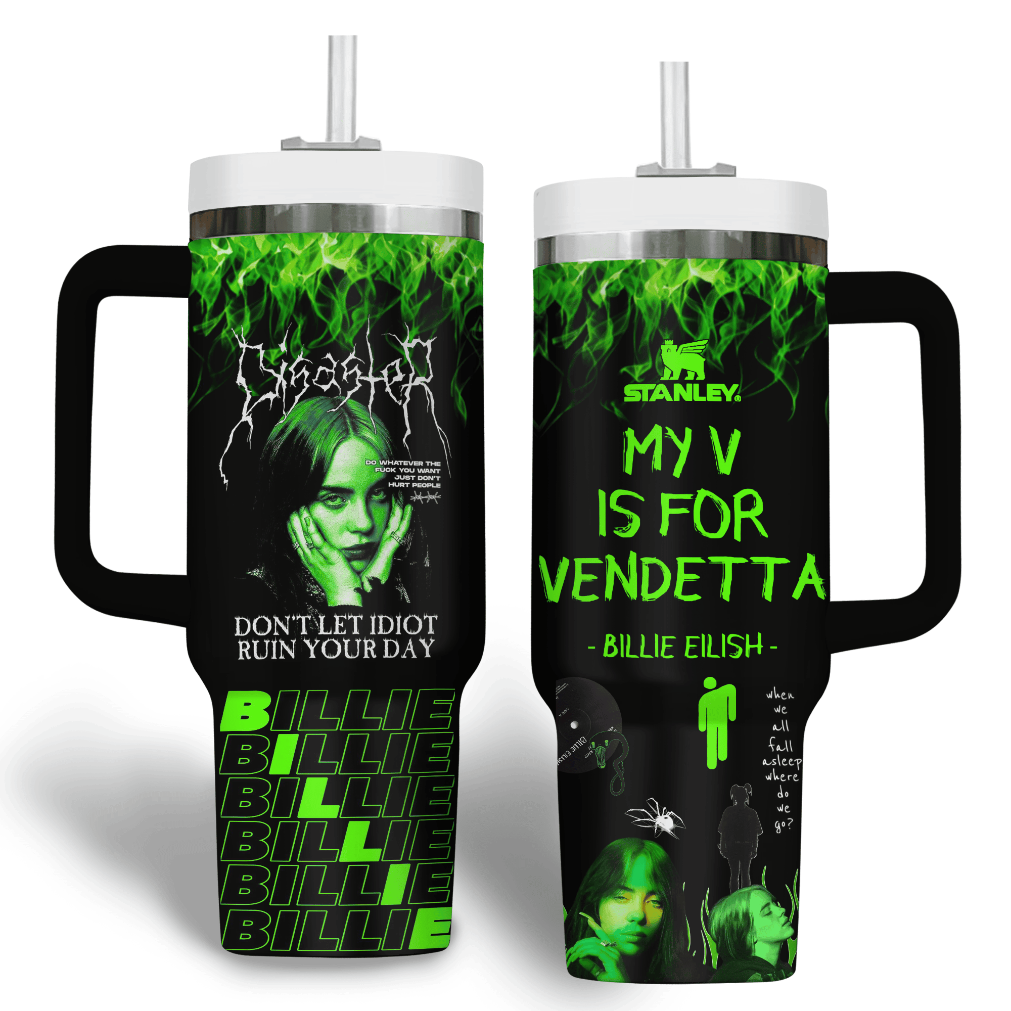 Billie Eilish Music Custom Stanley Quencher 40oz Stainless Steel Tumbler With Handle