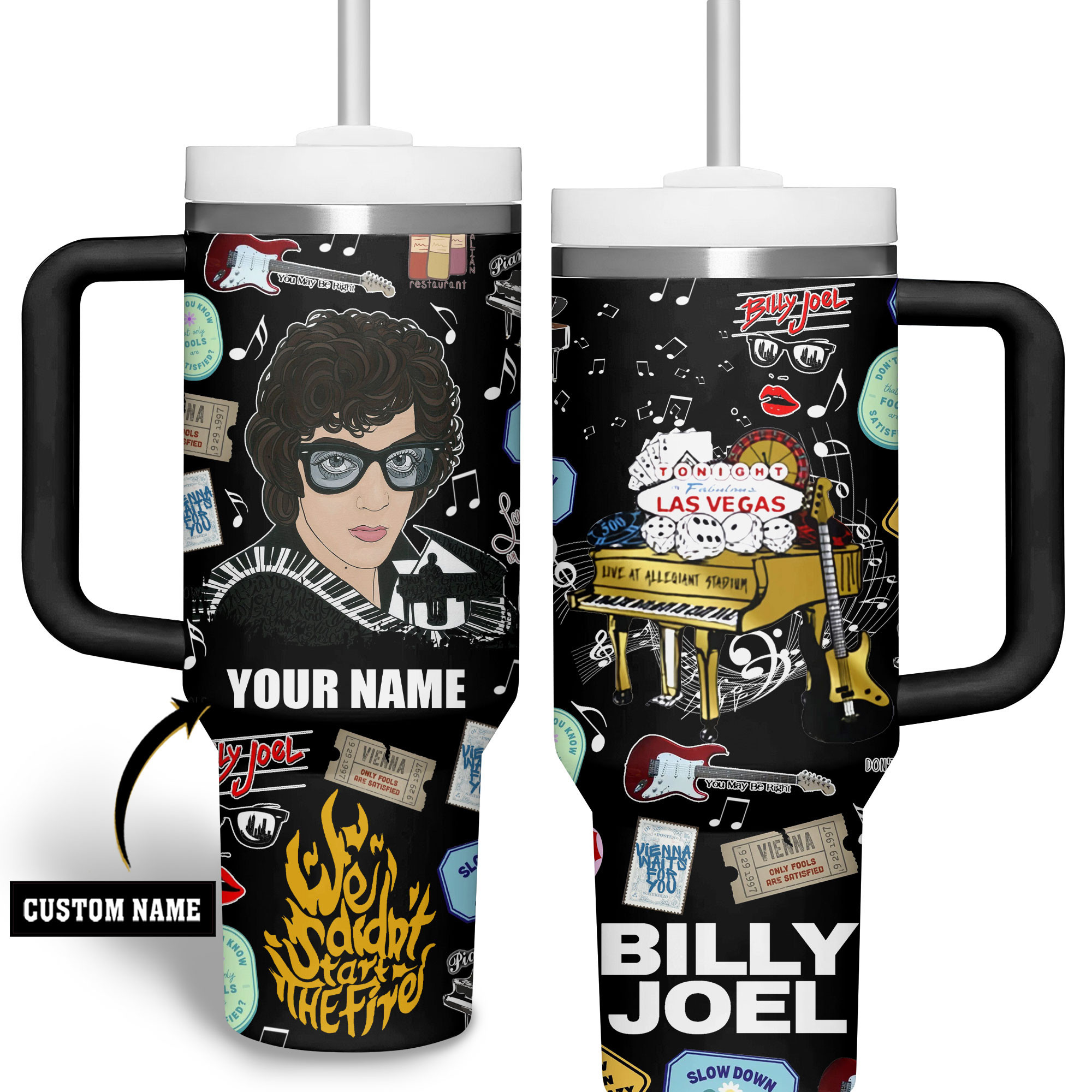Billy Joel Music Custom Stanley Quencher 40oz Stainless Steel Tumbler With Handle