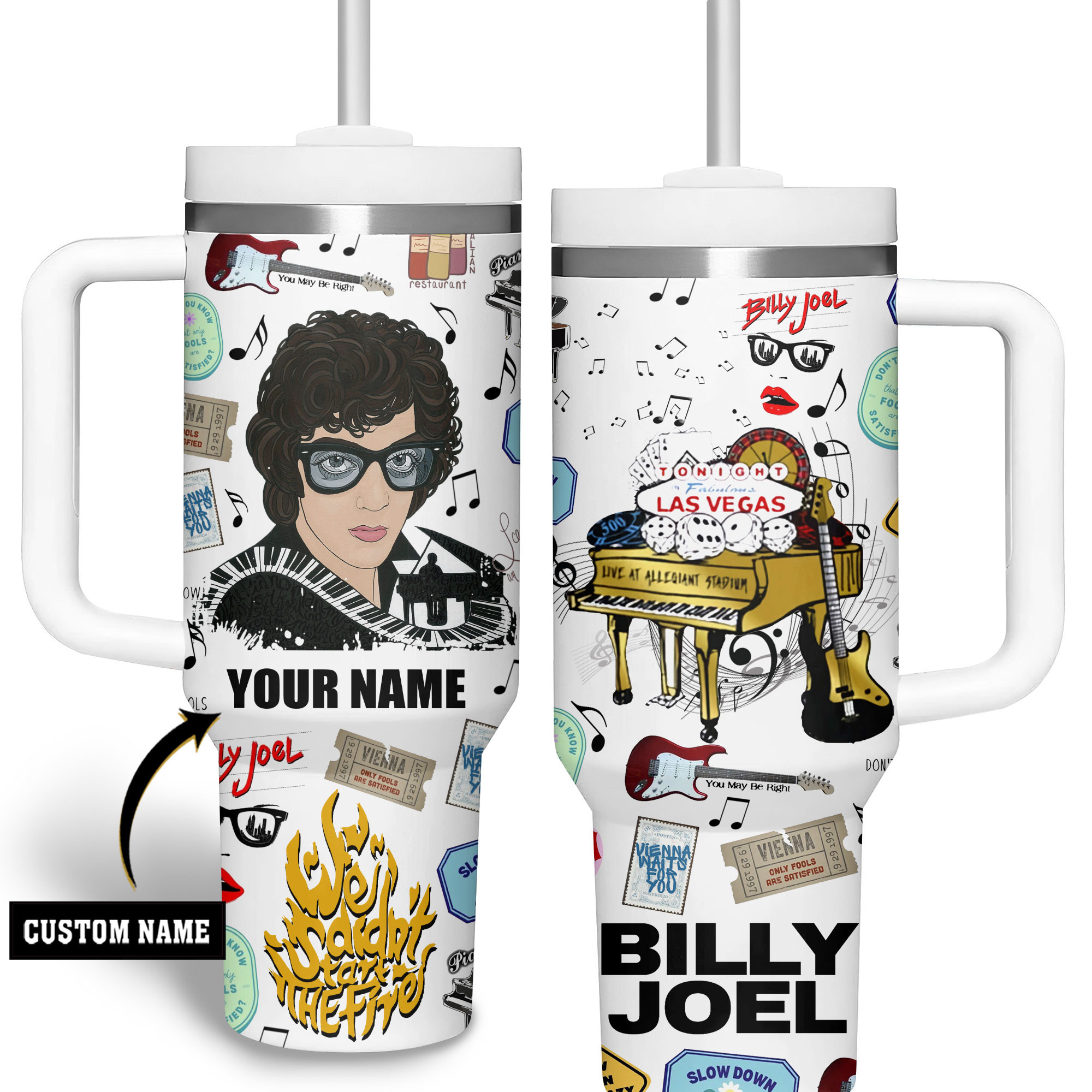 Billy Joel Music Custom Stanley Quencher 40oz Stainless Steel Tumbler With Handle