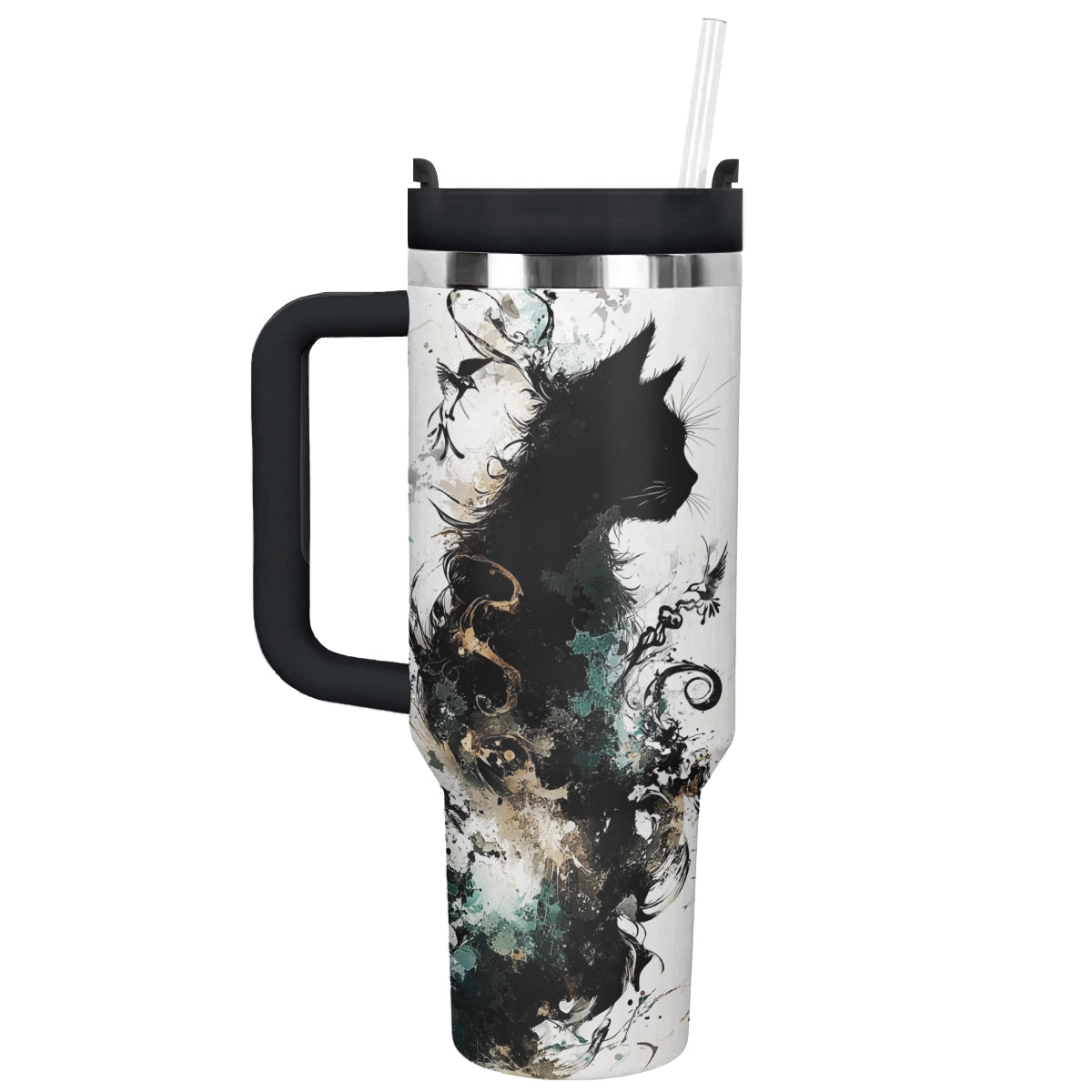 Black Cat Custom Stanley Quencher 40oz Stainless Steel Tumbler With Handle