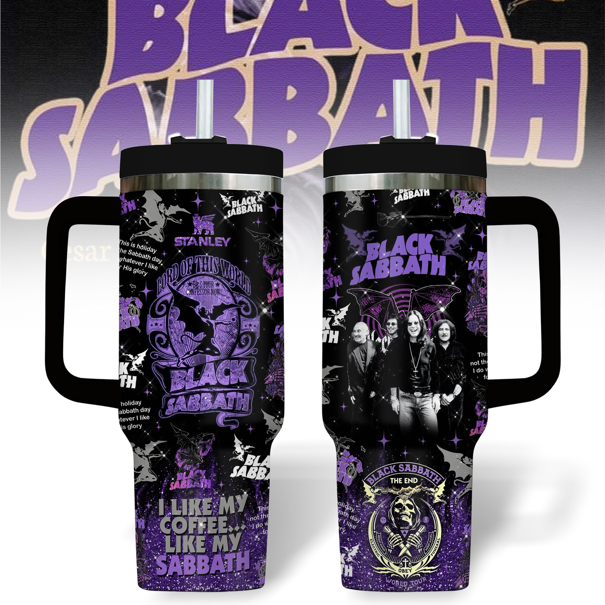 Black Sabbath Music Custom Stanley Quencher 40oz Stainless Steel Tumbler With Handle