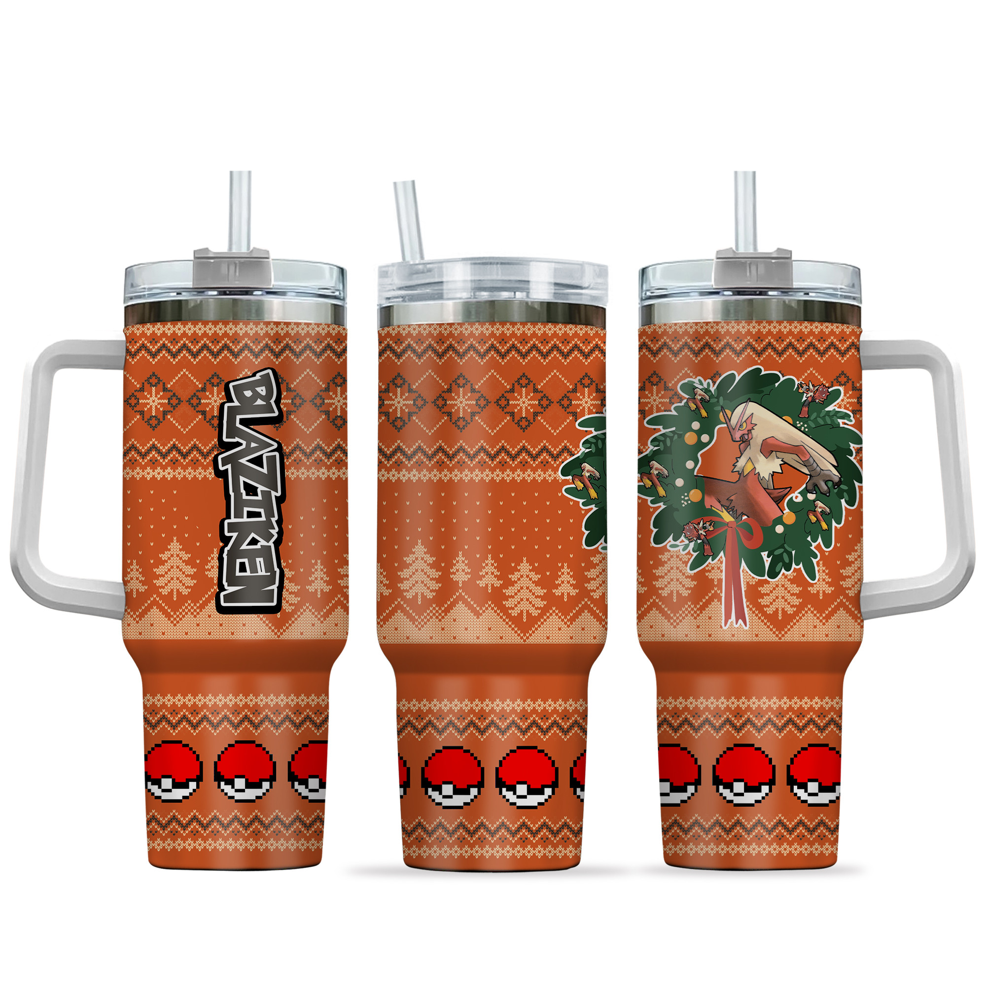 Blaziken Pokemon Anime Custom Stanley Quencher 40oz Stainless Steel Tumbler With Handle