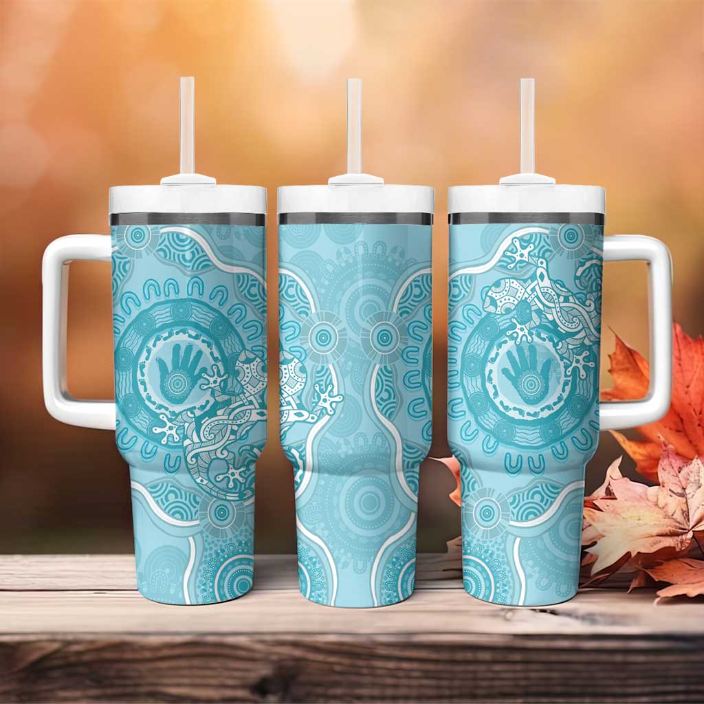 Blue Australia Lizard With Aboriginal Art Custom Stanley Quencher 40oz Stainless Steel Tumbler With Handle