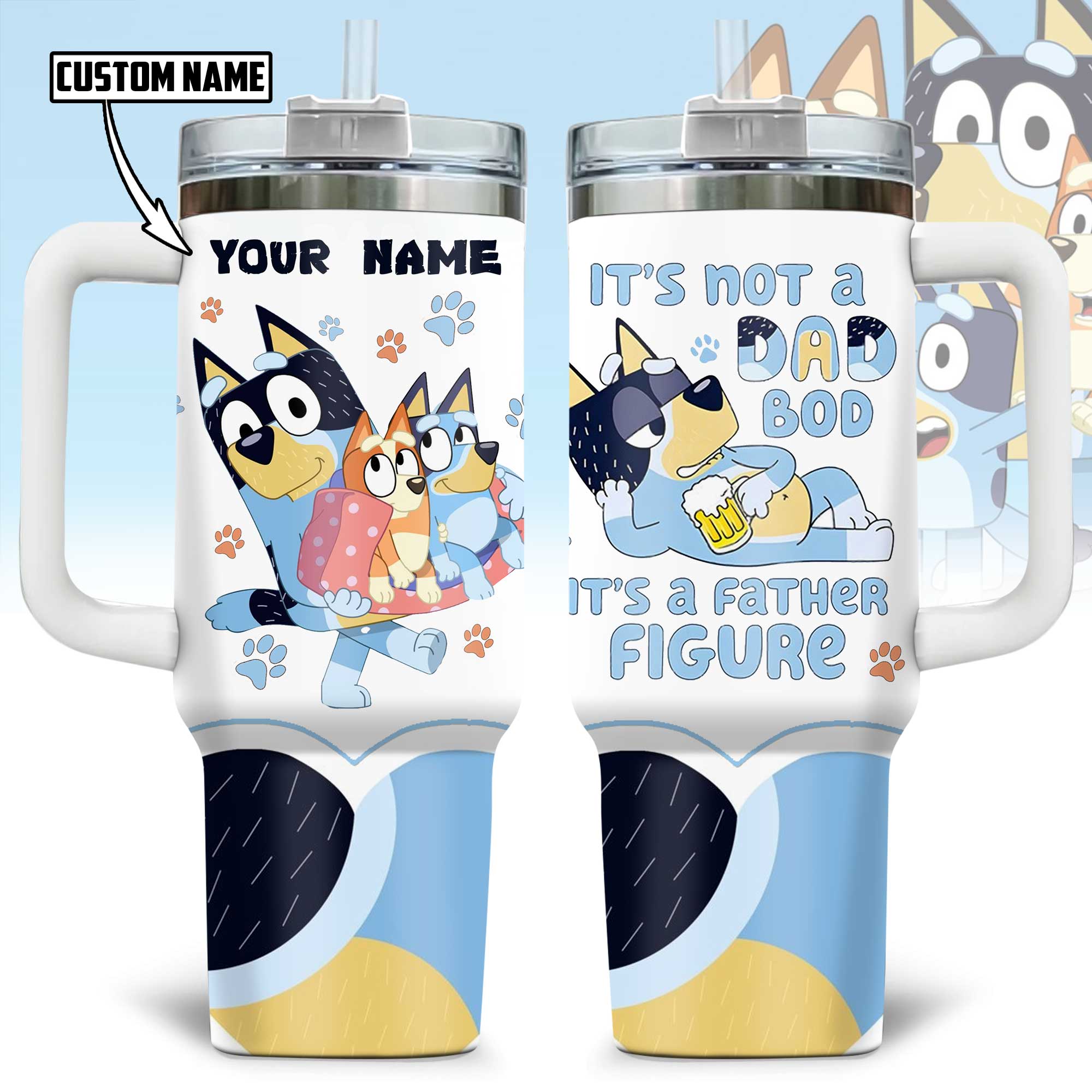 Bluey Cartoon Custom Stanley Quencher 40oz Stainless Steel Tumbler With Handle