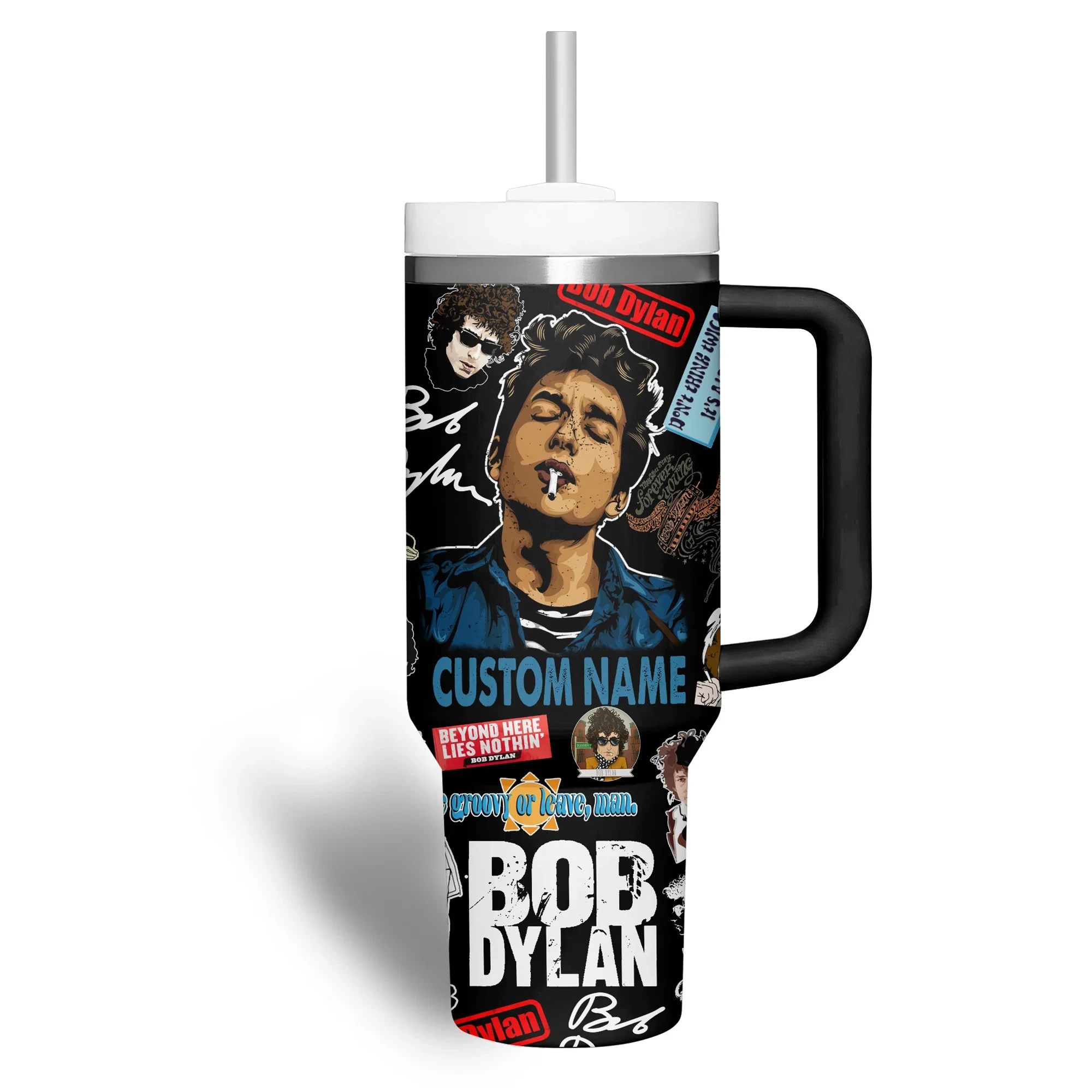 Bob Dylan Music Custom Stanley Quencher 40oz Stainless Steel Tumbler With Handle