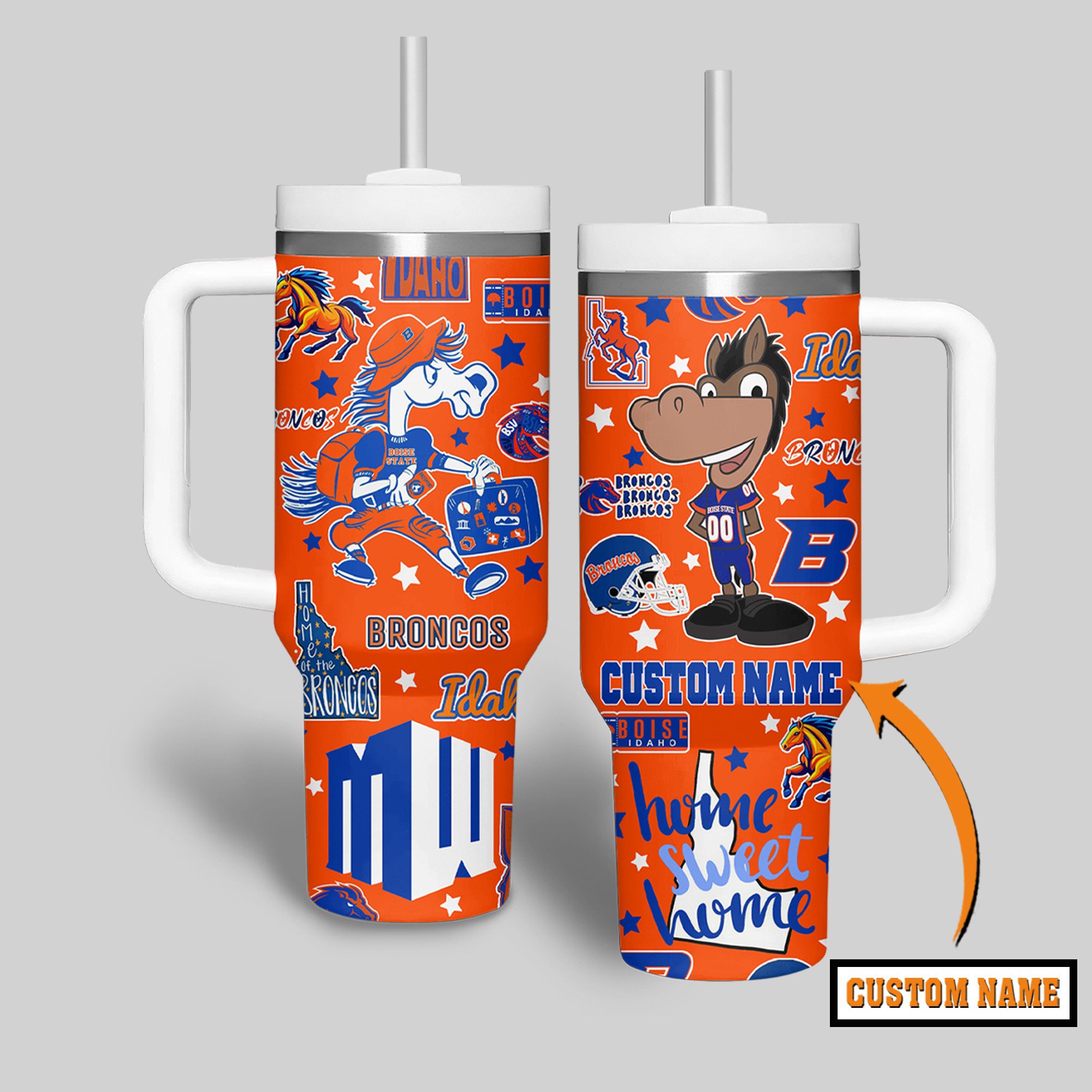 Boise State Broncos NCAA Custom Stanley Quencher 40oz Stainless Steel Tumbler With Handle