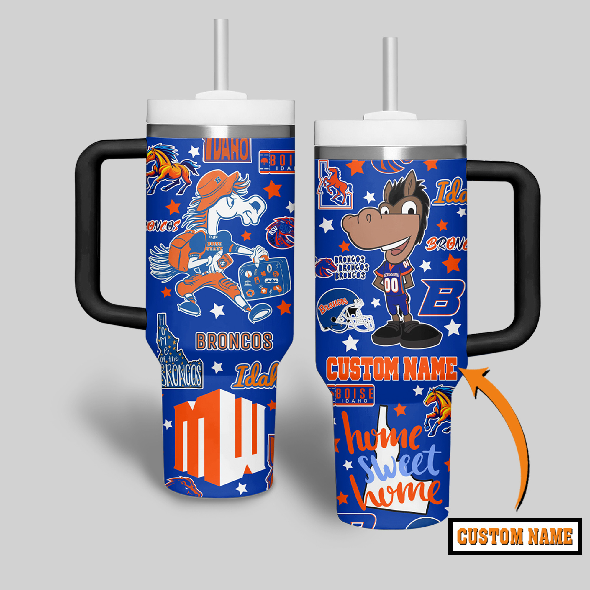 Boise State Broncos NCAA Custom Stanley Quencher 40oz Stainless Steel Tumbler With Handle