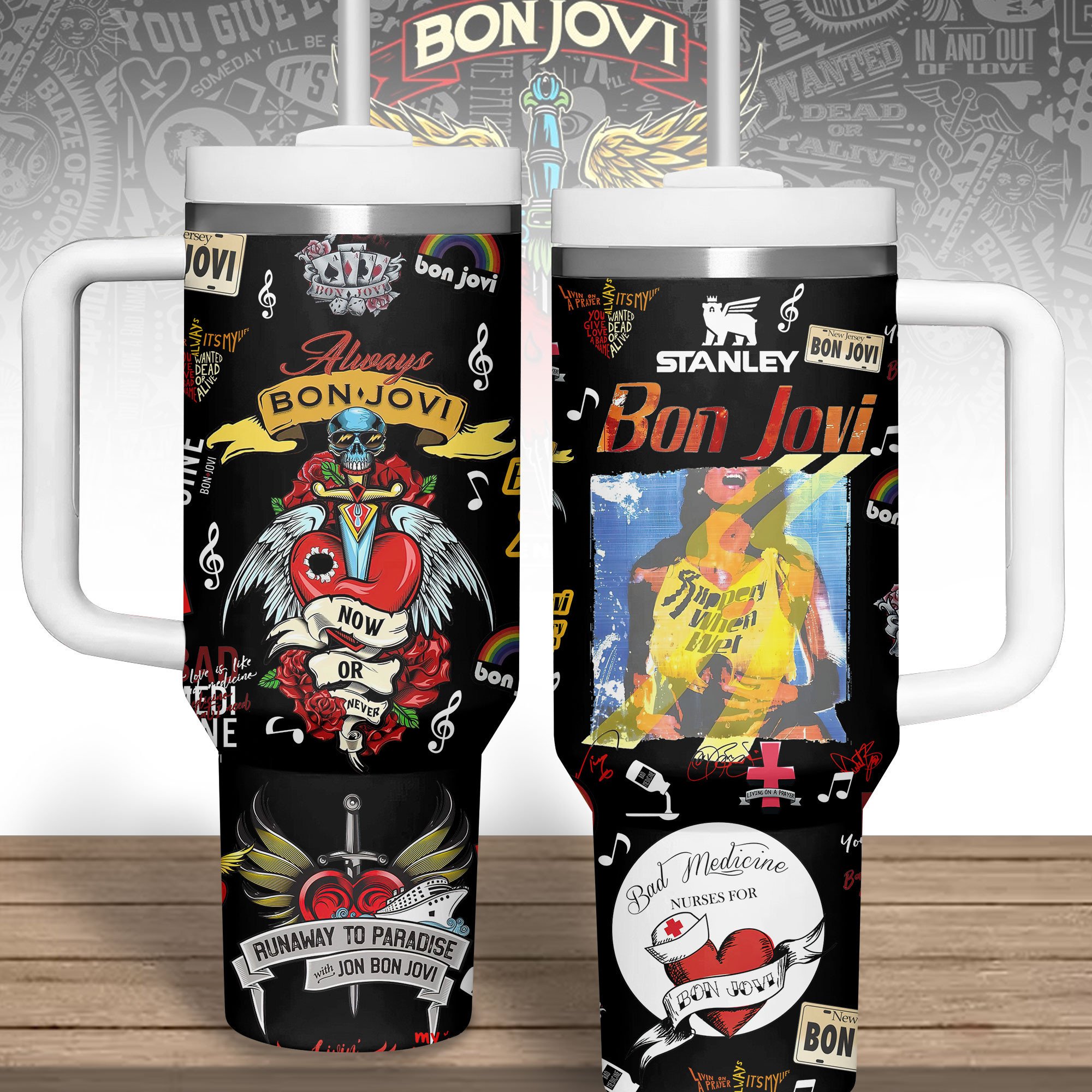 Bon Jovi Music Custom Stanley Quencher 40oz Stainless Steel Tumbler With Handle