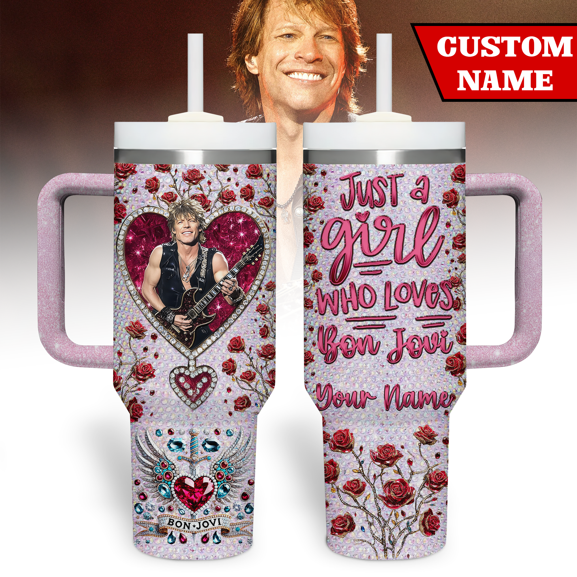 Bon Jovi Music Custom Stanley Quencher 40oz Stainless Steel Tumbler With Handle