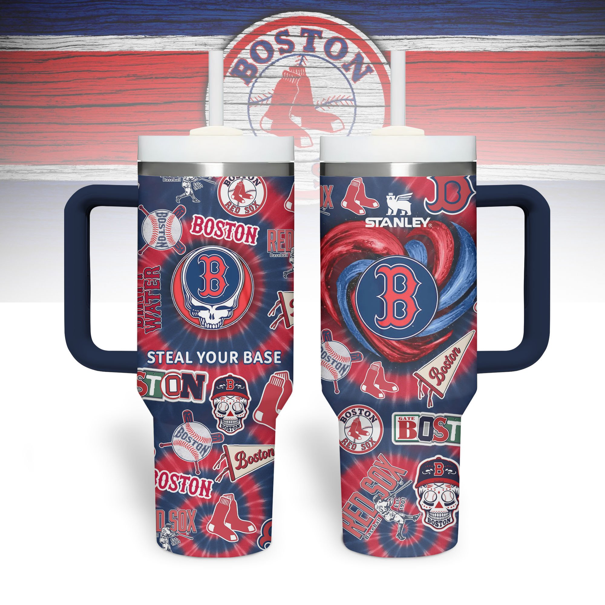 Boston Red Sox MLB Custom Stanley Quencher 40oz Stainless Steel Tumbler With Handle