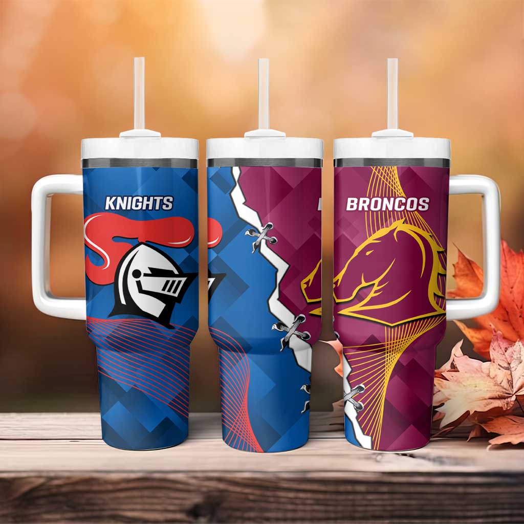 Broncos And Knights Rugby Dynamic Version Custom Stanley Quencher 40oz Stainless Steel Tumbler With Handle