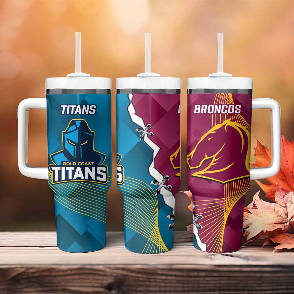 Broncos And Titans Rugby 2024 Dynamic Style Custom Stanley Quencher 40oz Stainless Steel Tumbler With Handle