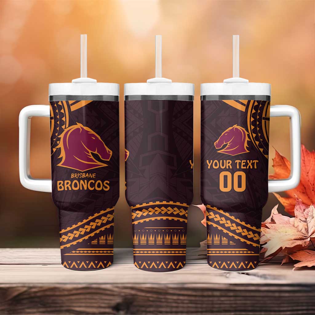 Broncos Rugby With Polynesian Style Custom Stanley Quencher 40oz Stainless Steel Tumbler With Handle