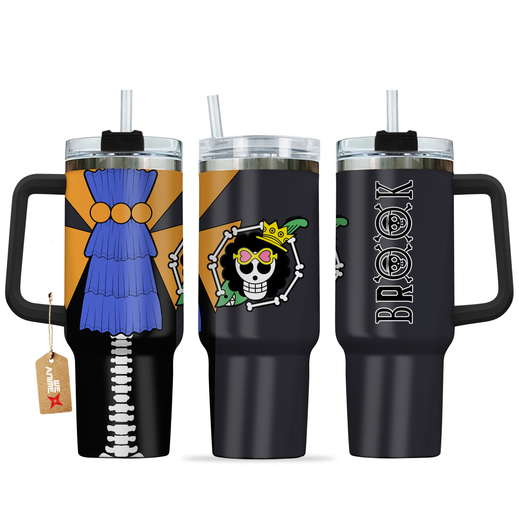 Brook One Piece Anime Custom Stanley Quencher 40oz Stainless Steel Tumbler With Handle