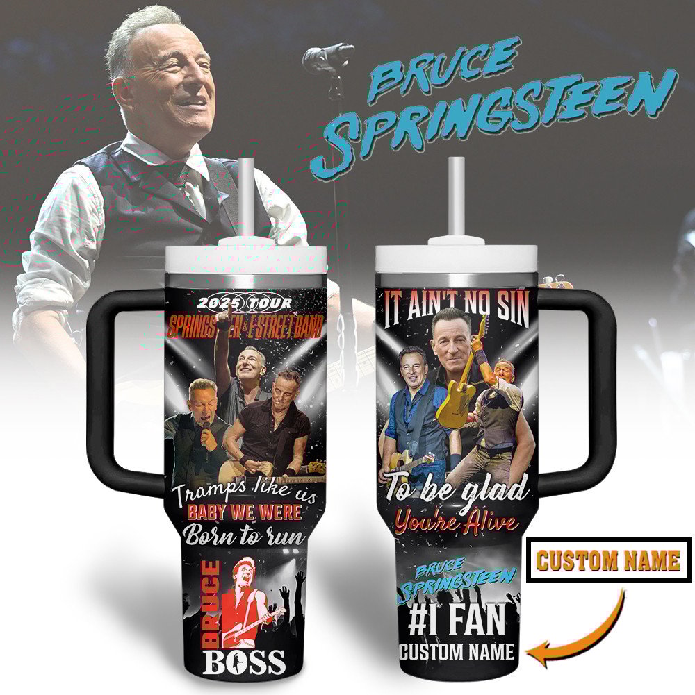 Bruce Springsteen Music Custom Stanley Quencher 40oz Stainless Steel Tumbler With Handle