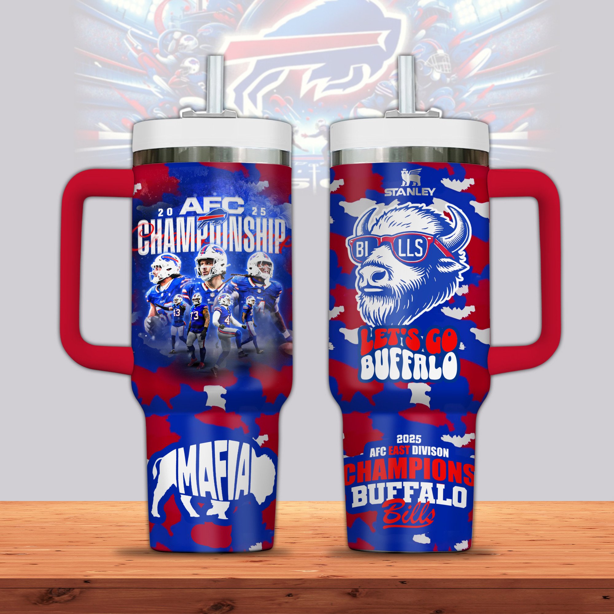 Buffalo Bills NFL Sports Custom Stanley Quencher 40oz Stainless Steel Tumbler With Handle