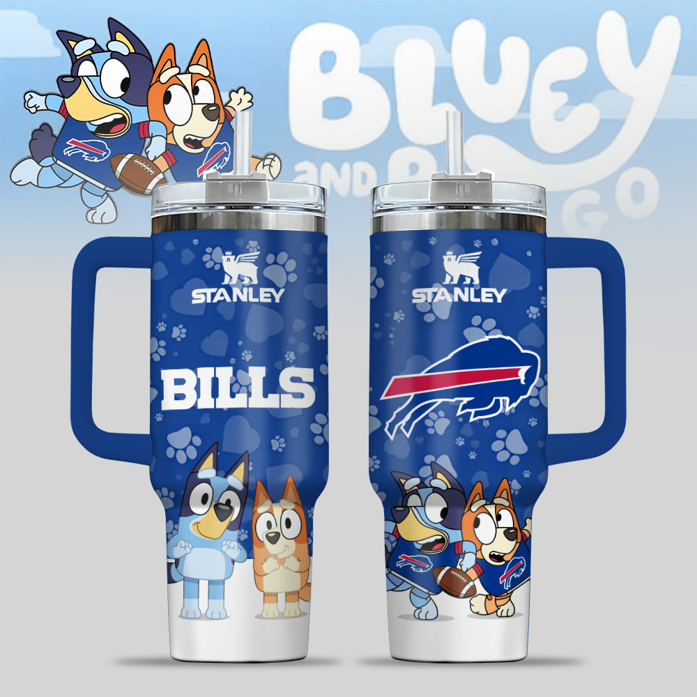 Buffalo Bills NFL x Bluey Custom Stanley Quencher 40oz Stainless Steel Tumbler With Handle