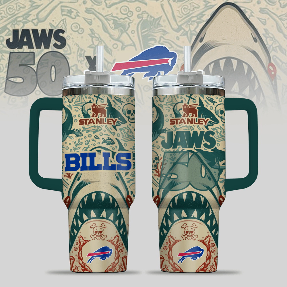 Buffalo Bills NFL x JAWS Custom Stanley Quencher 40oz Stainless Steel Tumbler With Handle