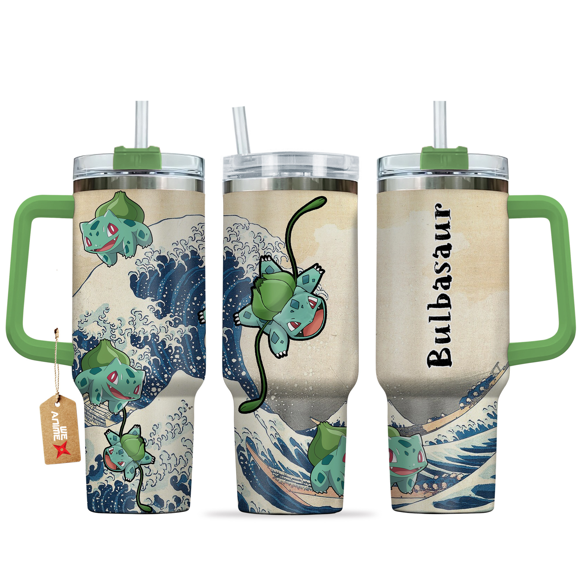 Bulbasaur Pokemon Anime Custom Stanley Quencher 40oz Stainless Steel Tumbler With Handle